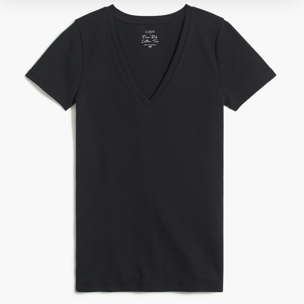 NWT J. Crew Factory Fine Rib V-Neck Short Sleeve Tee in Black